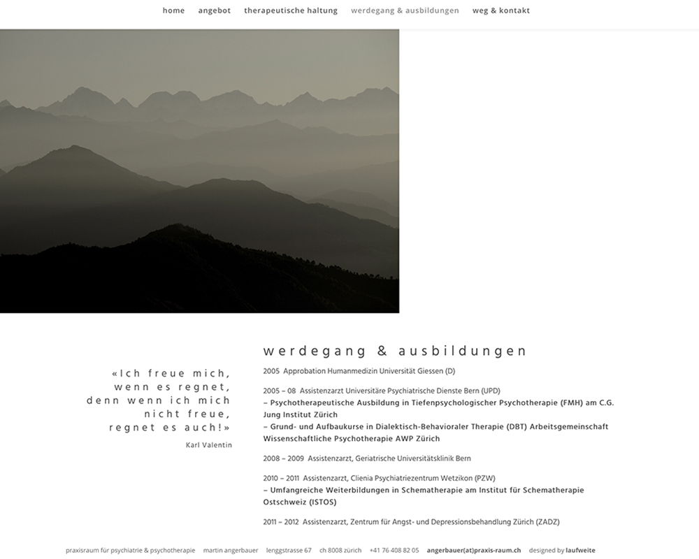 praxisraum für psychiatrie & psychotherapie 3– Referenzbild von laufweite Webdesign & Corporate Design | Raum Zürich